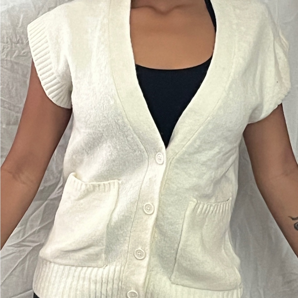 Nasty Gal Crème Sweater Button Up Shirt/Cardigan